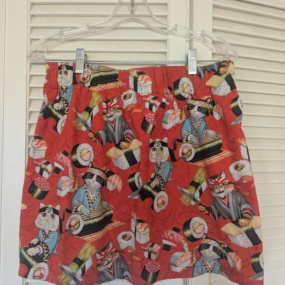 Red Sushi Cat Print Skirt